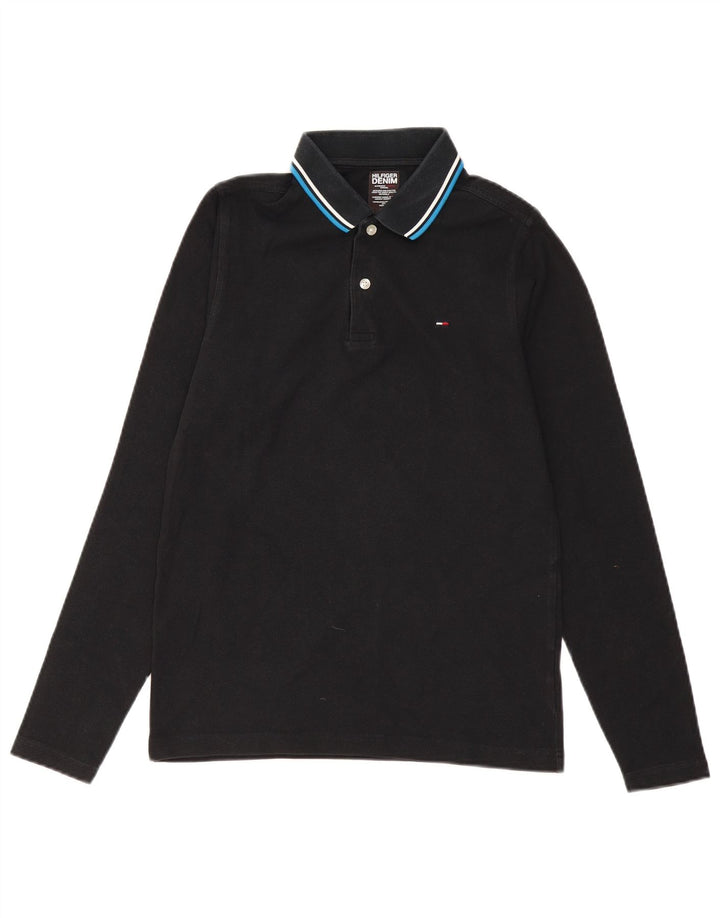 TOMMY HILFIGER Mens Long Sleeve Polo Shirt Medium Black Cotton