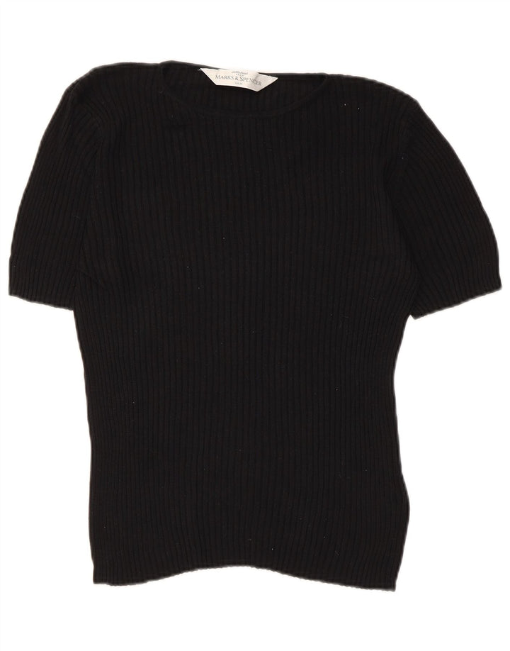 Marks & Spencer Womens Blouse Top UK 12 Medium Black Silk