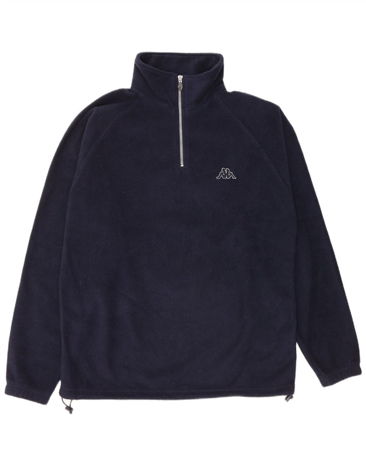 KAPPA Mens Zip Neck Fleece Jumper Large Navy Blue Polyester