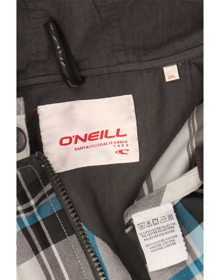 O'Neill Mens Hooded Bomber Jacket UK 44 2XL Grey Check Polyester