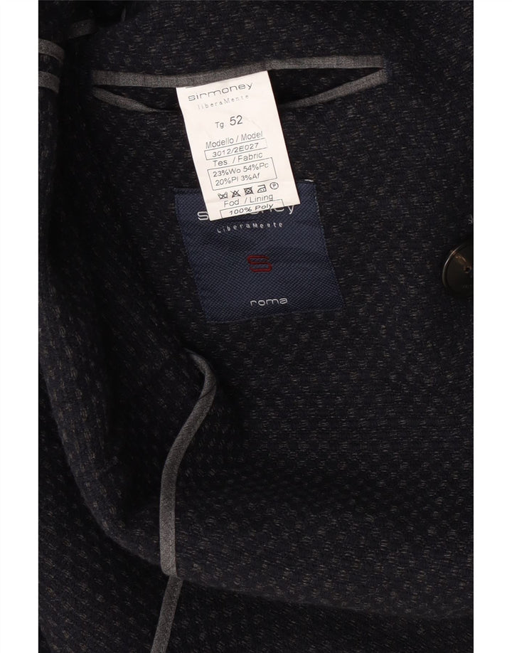 Sirmoney Mens Double Breasted Blazer Jacket IT 52 XL Navy Blue Spotted Wool