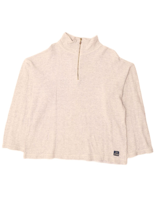 VINTAGE Womens Zip Neck Jumper Sweater UK 18 XL Grey