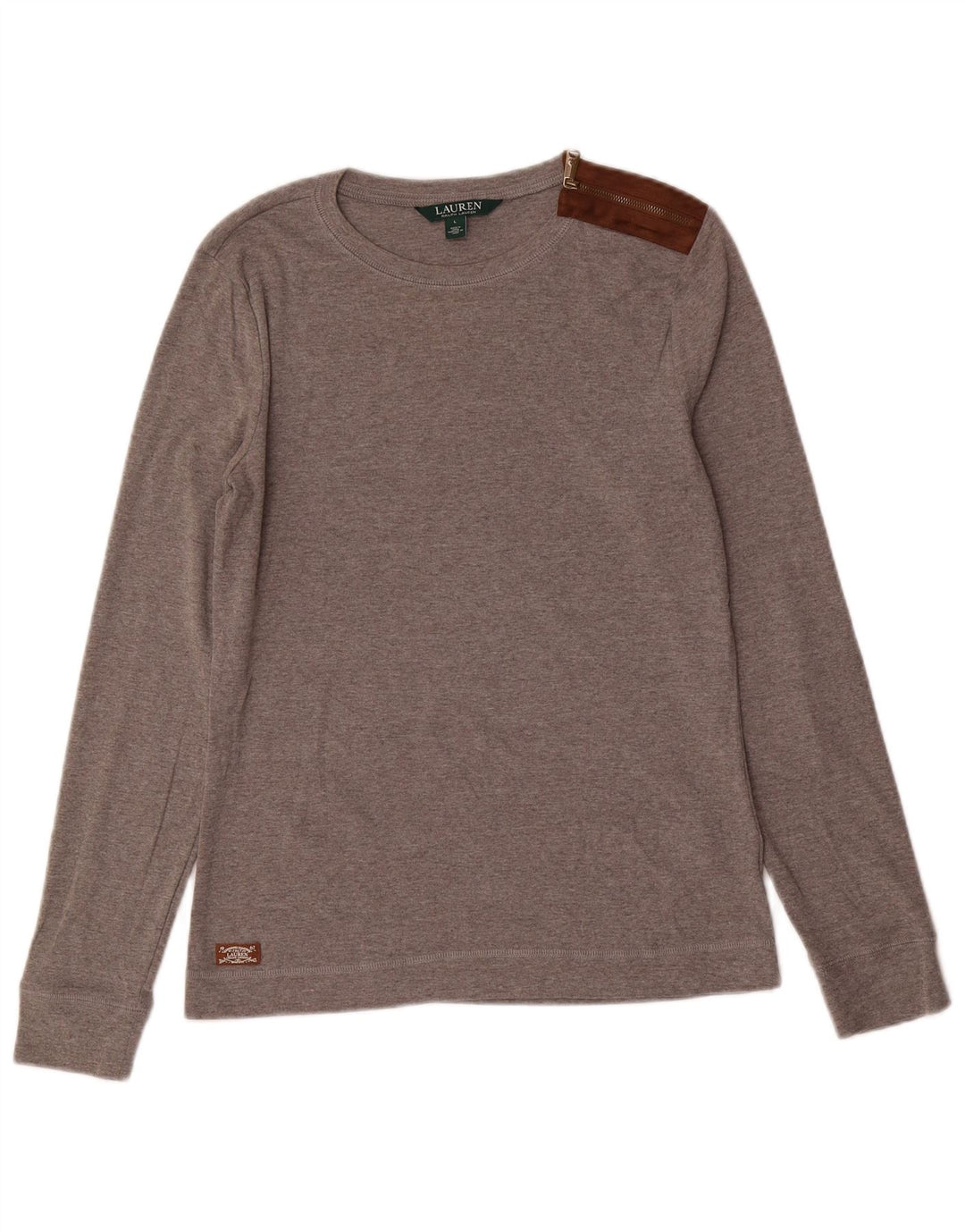 RALPH LAUREN Womens Top Long Sleeve UK 14 Large Grey Cotton