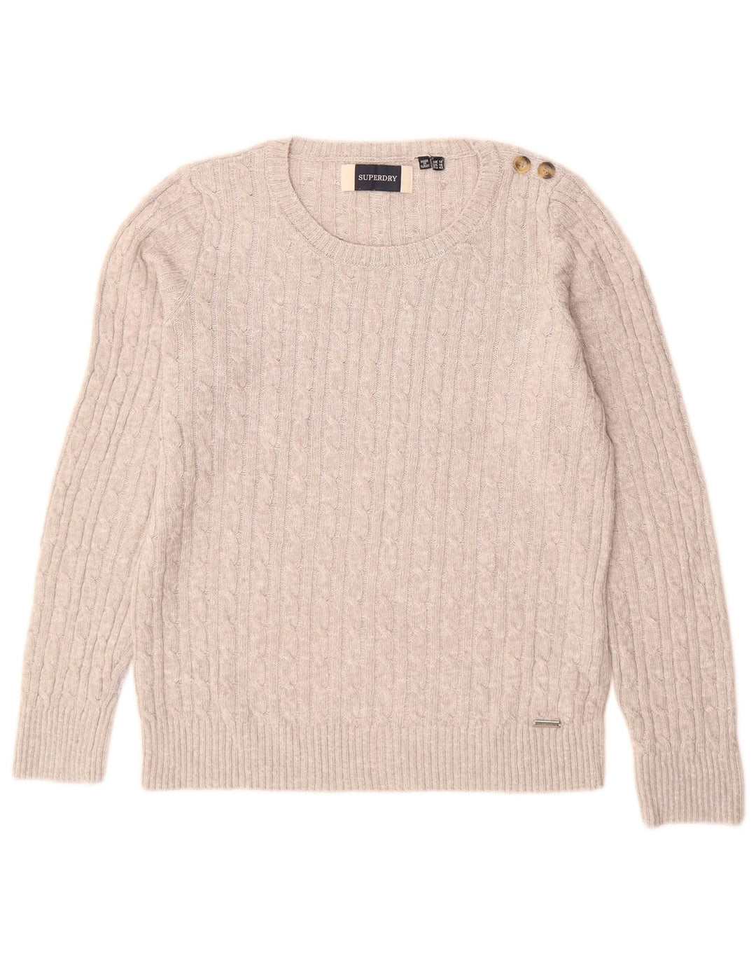 SUPERDRY Womens Boat Neck Jumper Sweater UK 14 Large Grey Acrylic