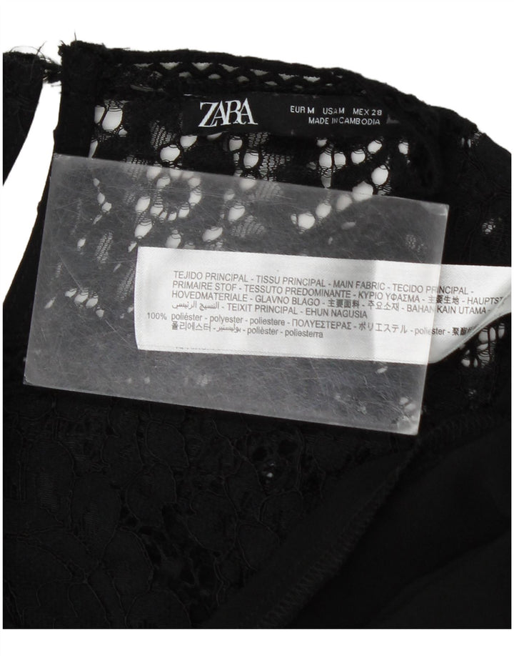 Zara Womens Long Sleeve Basic Dress UK 14 Medium Black Floral Polyester