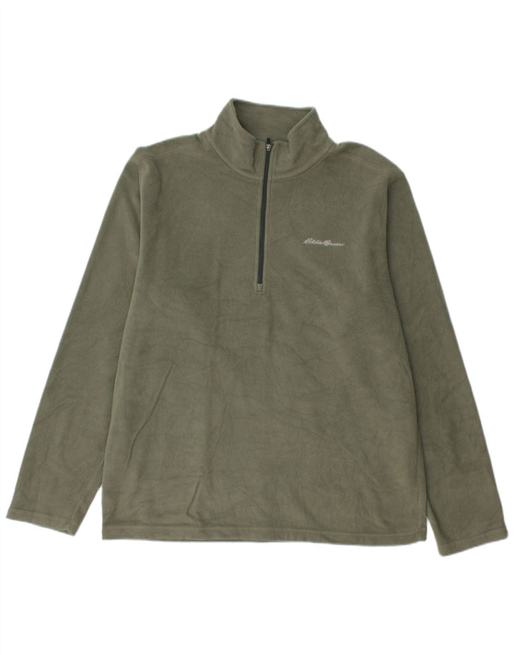 Eddie Bauer Mens Zip Neck Fleece Jumper Medium Khaki Polyester