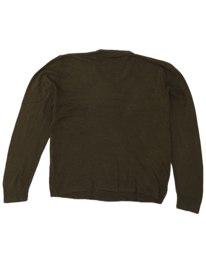 Marks & Spencer Mens V-Neck Jumper Sweater Large Khaki Acrylic