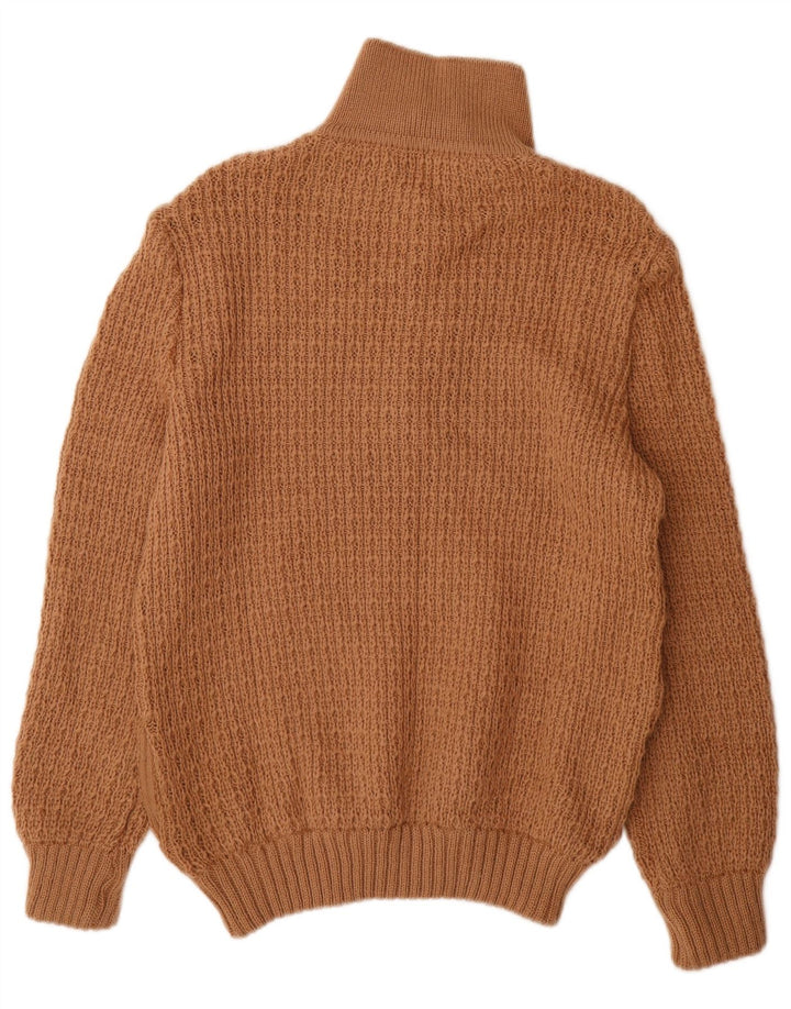 Vintage Mens Button Neck Jumper Sweater Medium Brown