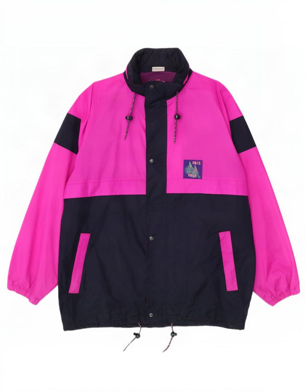 Vintage Mens Hooded Rain Jacket UK 42 XL Pink Colourblock Polyamide