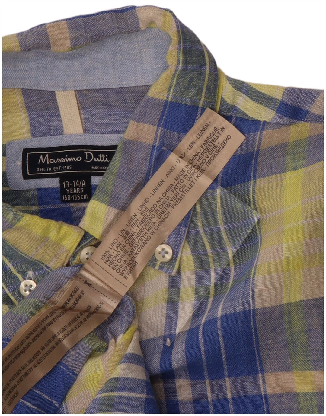 Massimo Dutti Boys Shirt 13-14 Years Yellow Check Linen