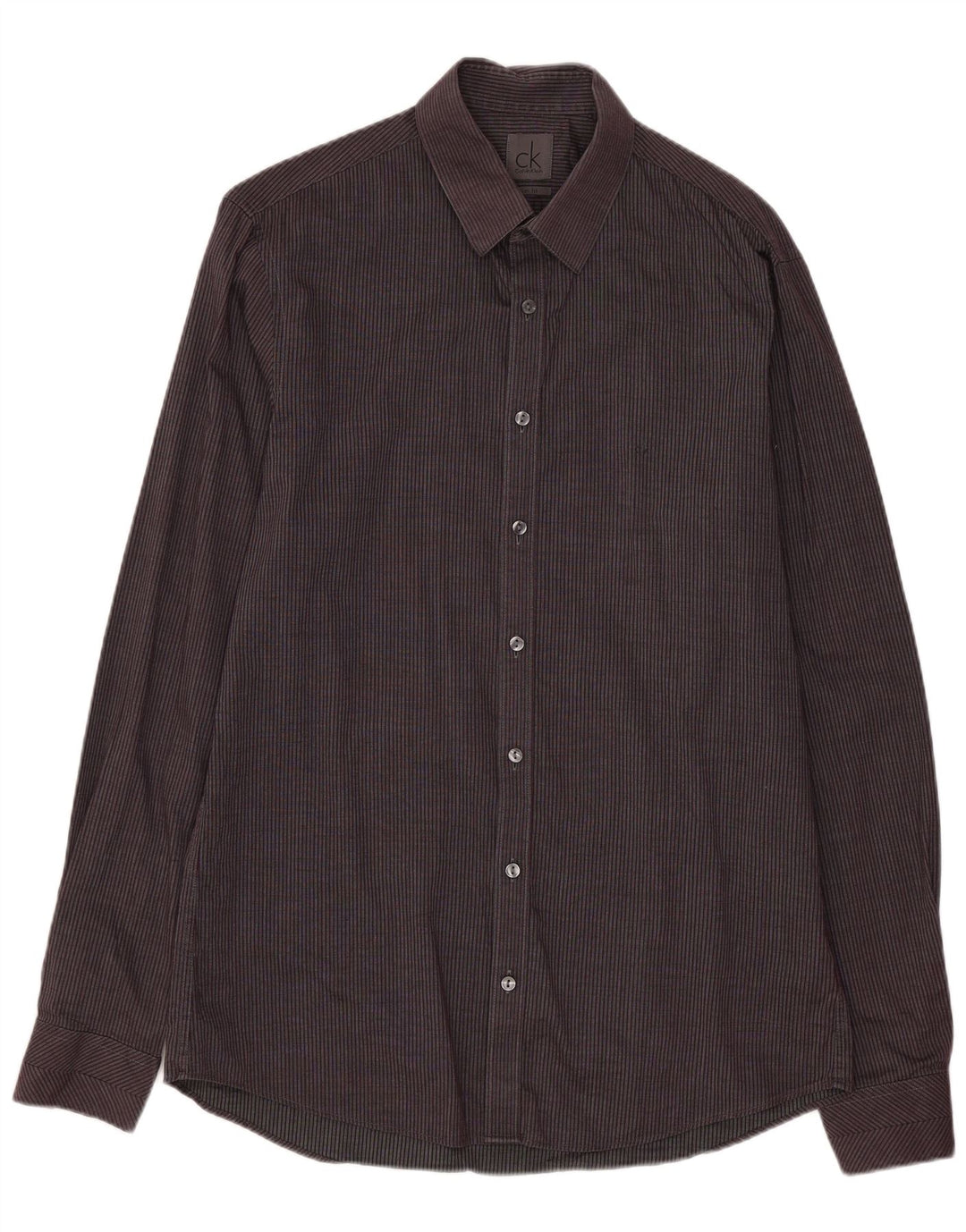 Calvin Klein Mens Slim Fit Shirt Size 39 15 1/2 Medium Grey Pinstripe