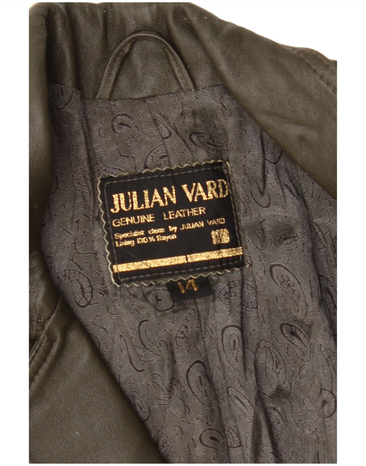 JULIAN VARD Womens Leather Coat UK 14 Large Green Leather