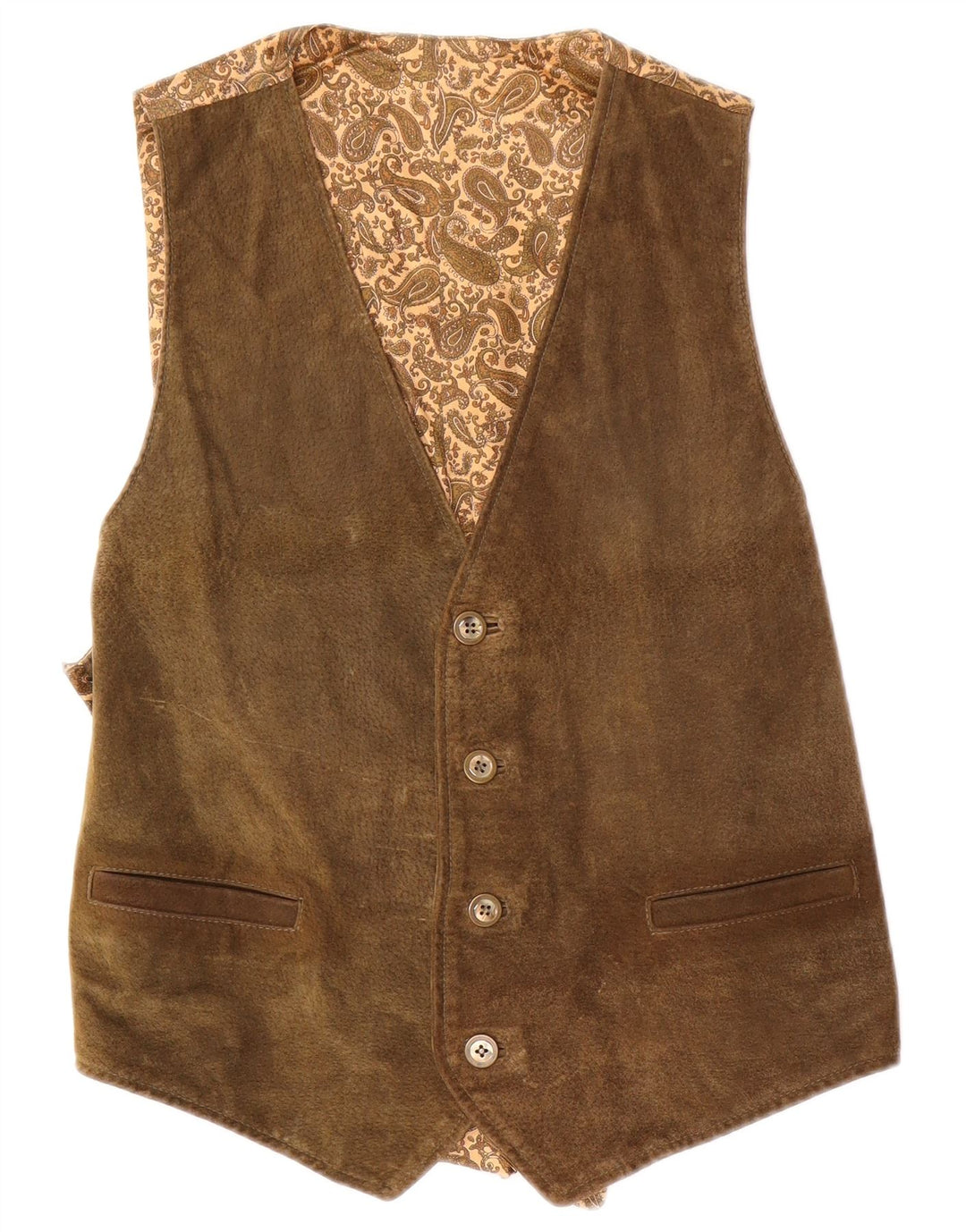 Vintage Mens Suede Waistcoat IT 50 Medium Brown Leather