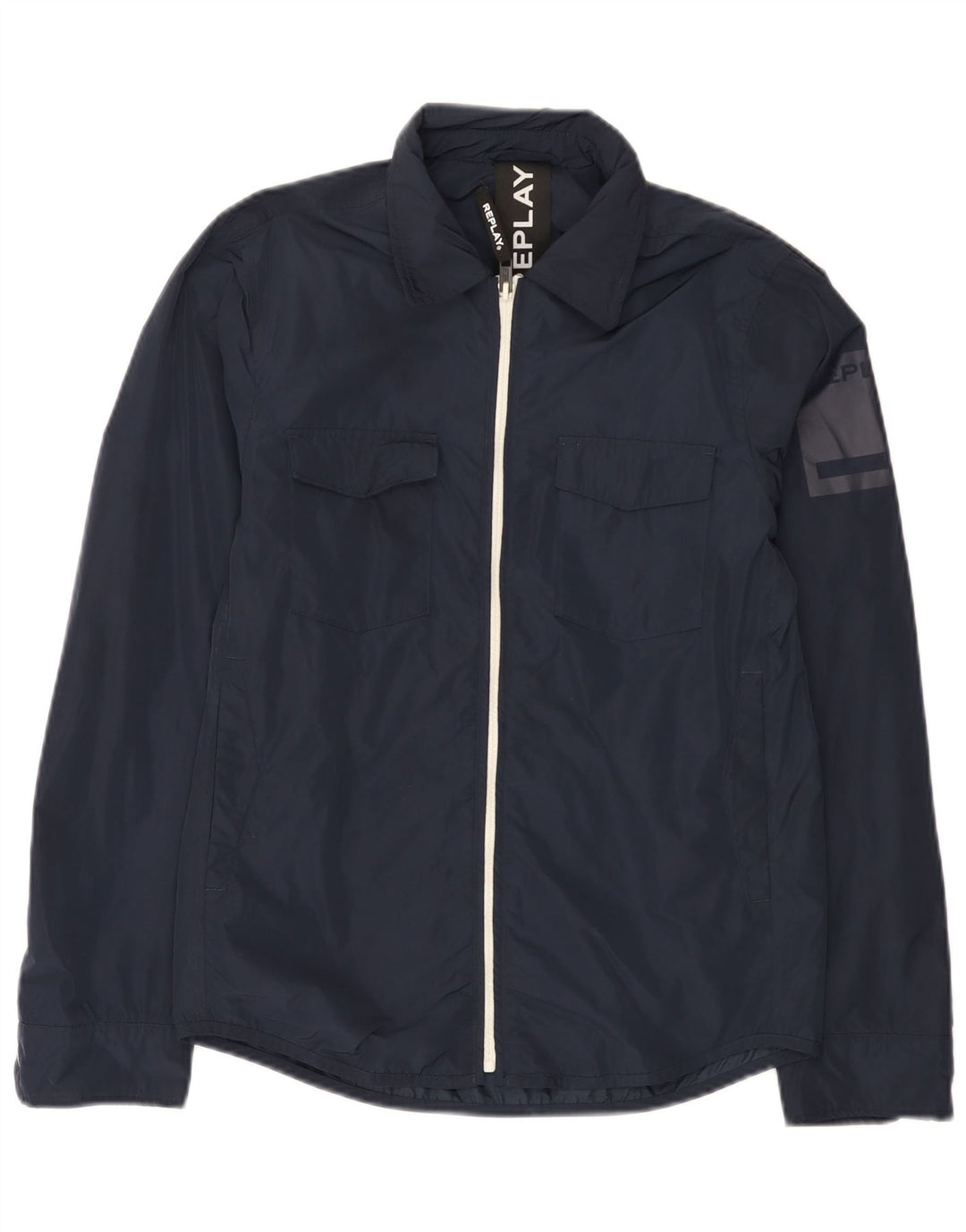 Replay Mens Graphic Rain Jacket UK 36 Small Navy Blue Polyester