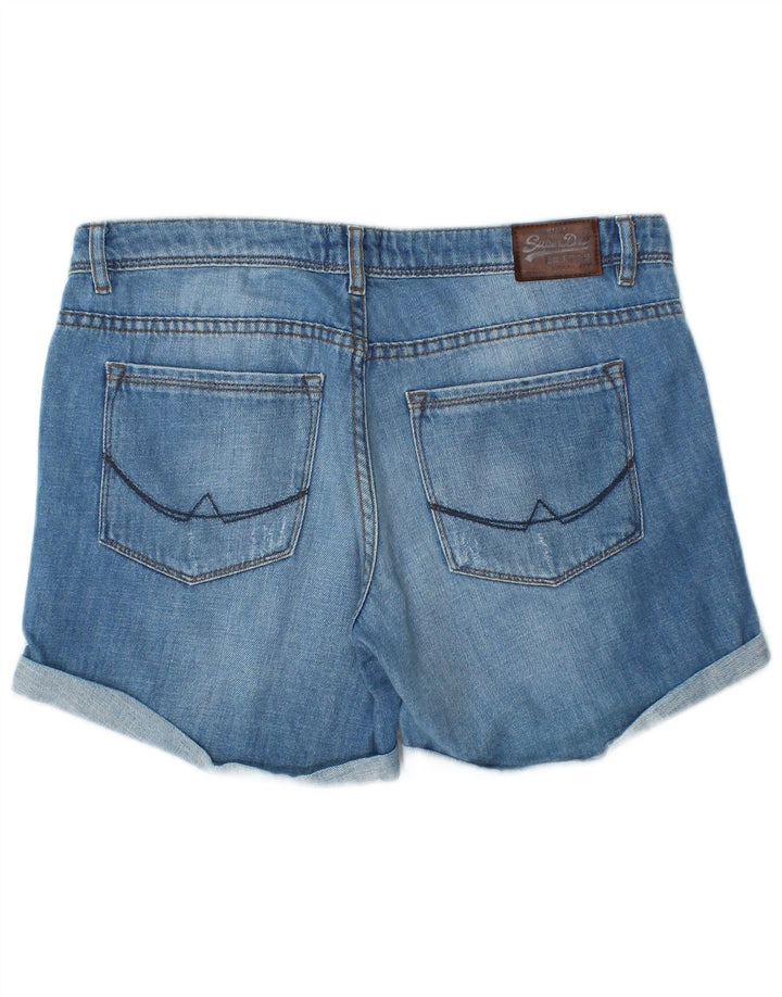 Superdry Womens Distressed Denim Shorts W30 Medium Blue Cotton