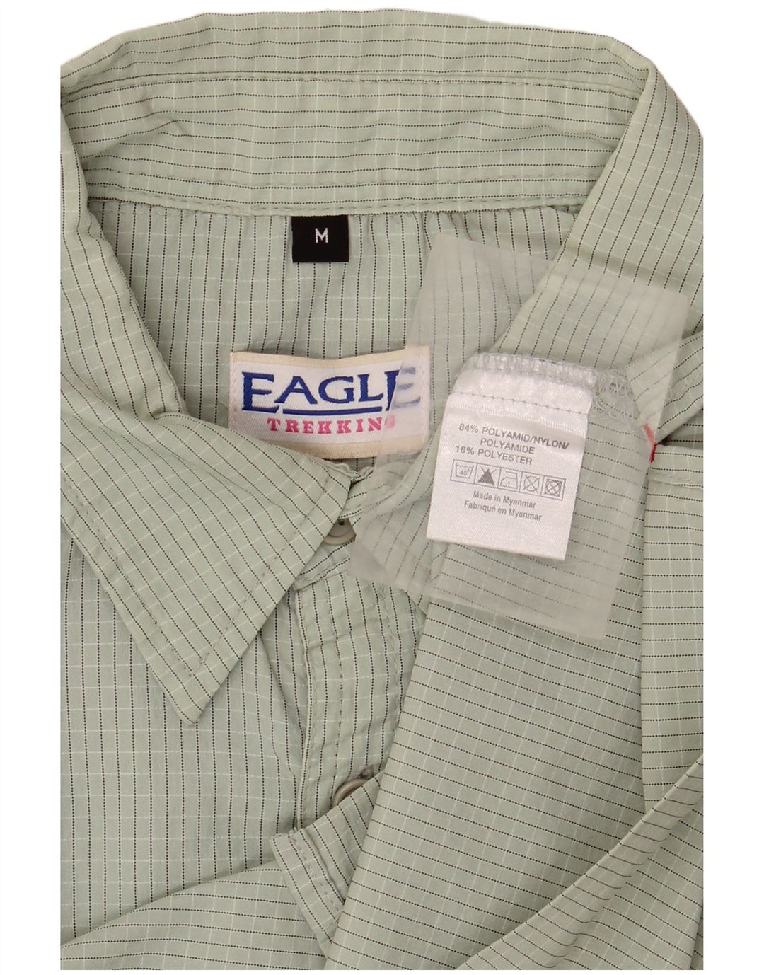 VINTAGE Mens Shirt Medium Green Gingham Polyamide