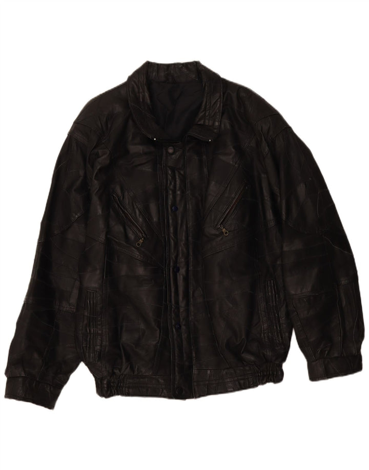 Vintage Mens Leather Jacket UK 40 Large Black Patchwork