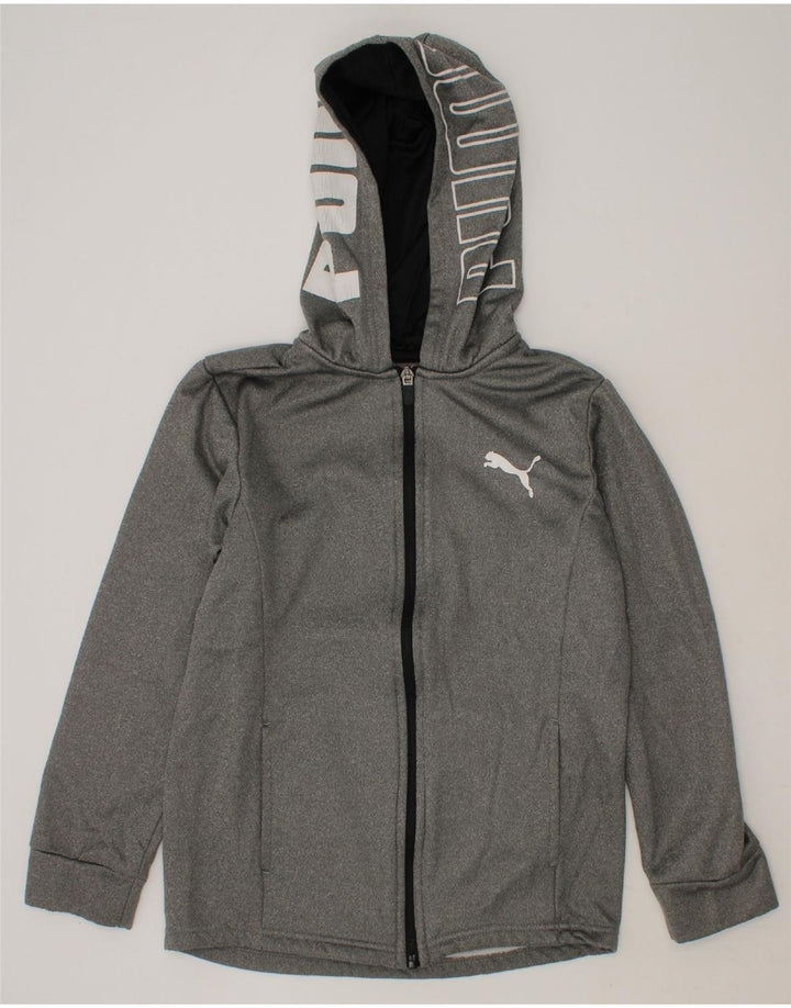 PUMA Boys Graphic Zip Hoodie Sweater 9-10 Years Medium Grey Polyester Vintage Puma and Second-Hand Puma from Messina Hembry 
