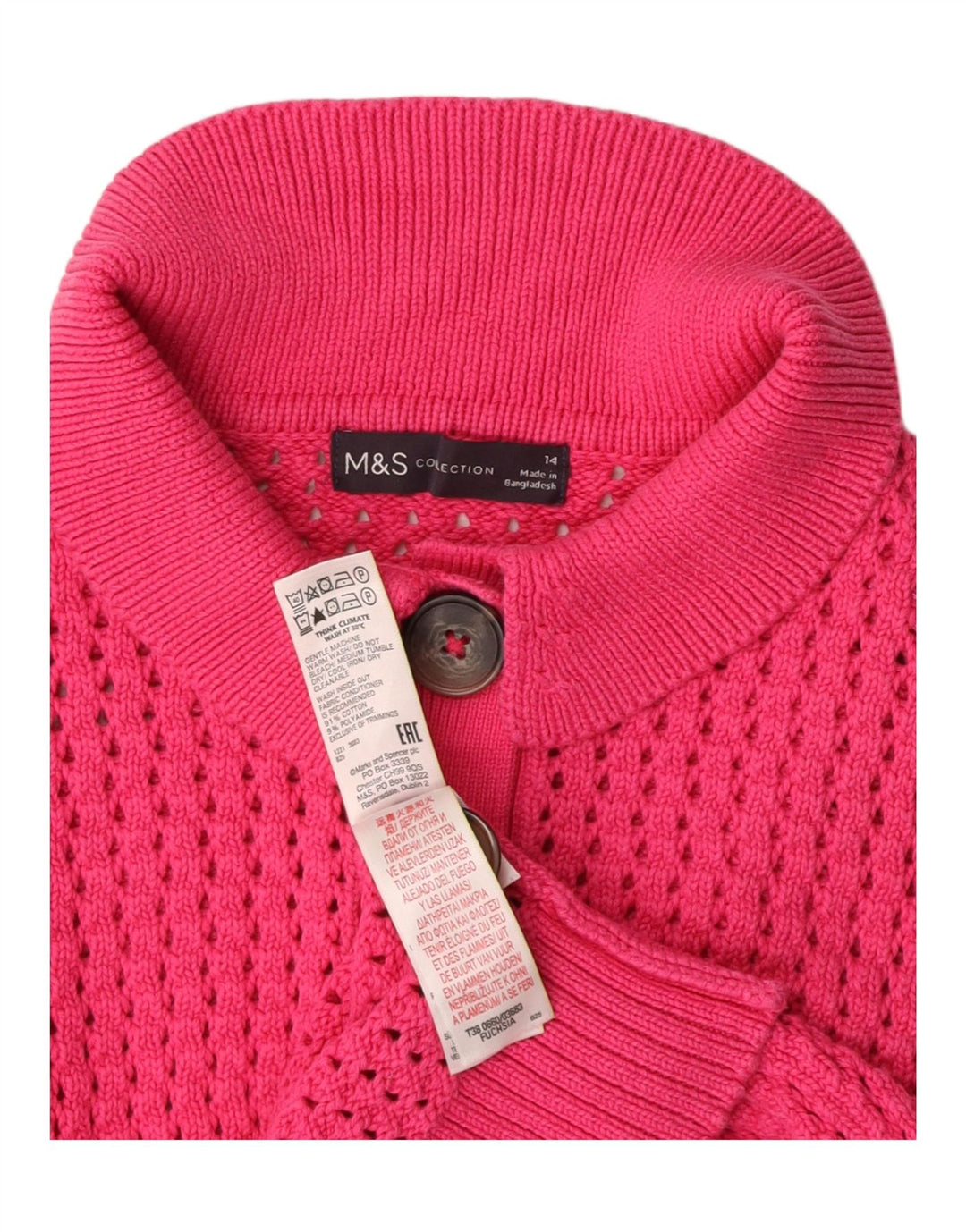 MARKS & SPENCER Womens Short Sleeve Cardigan Sweater UK 14 Large Pink