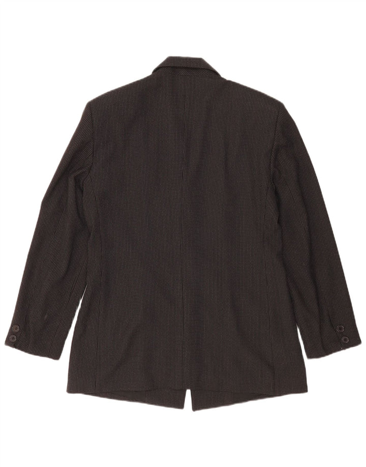 Benetton Womens 3 Button Blazer Jacket IT 46 Large Black Pinstripe