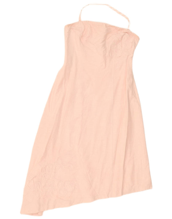 Oasis Womens Asymmetric Halter Dress UK 12 Medium Pink Floral Viscose