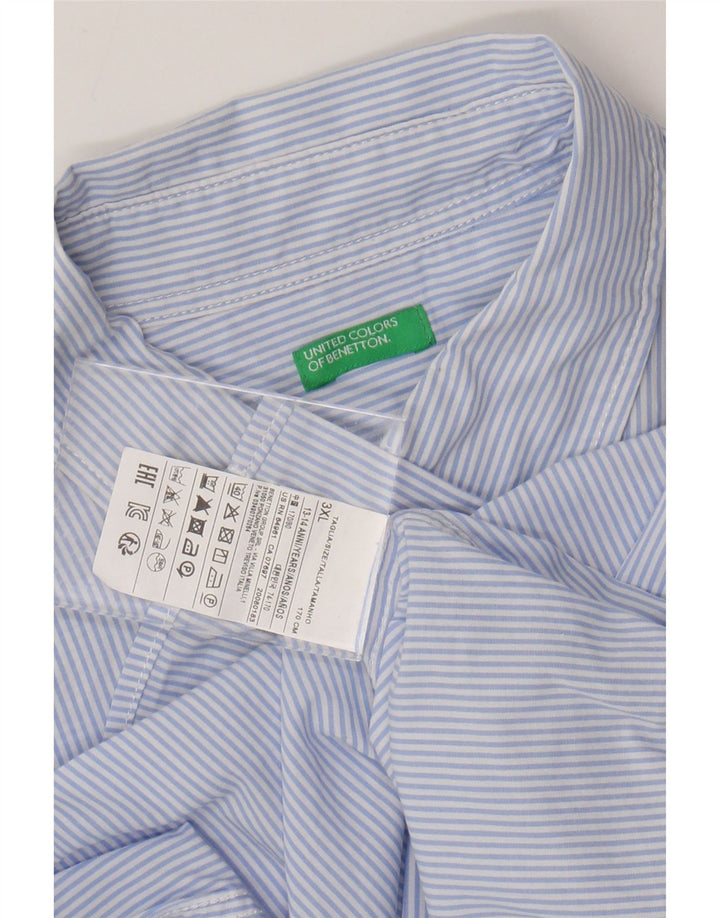 BENETTON Boys Shirt 13-14 Years 3XL Blue Pinstripe Cotton