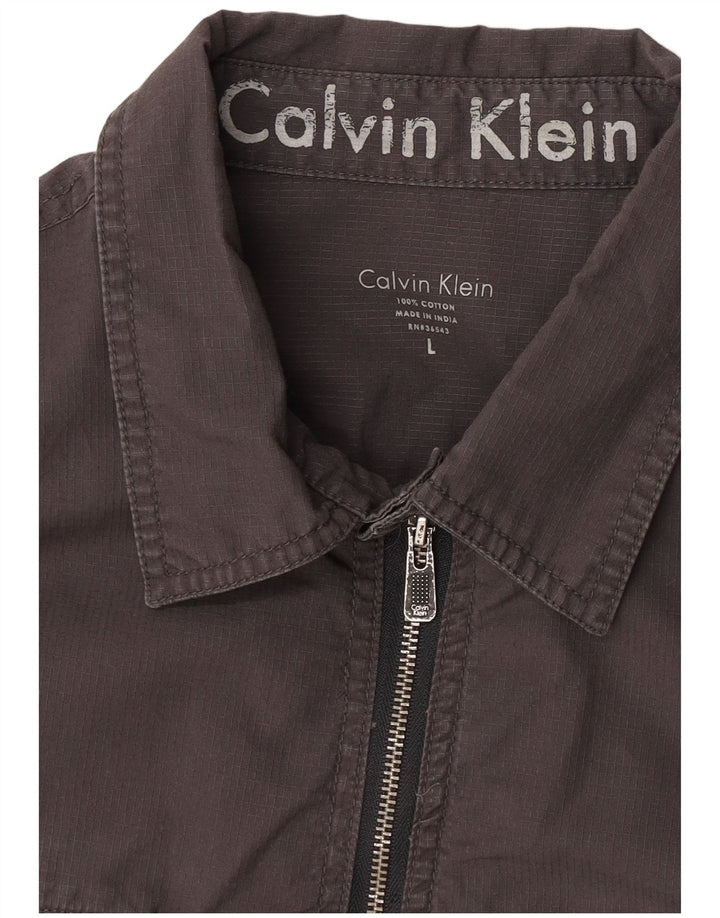 Calvin Klein Mens Military Shirt Large Grey Cotton