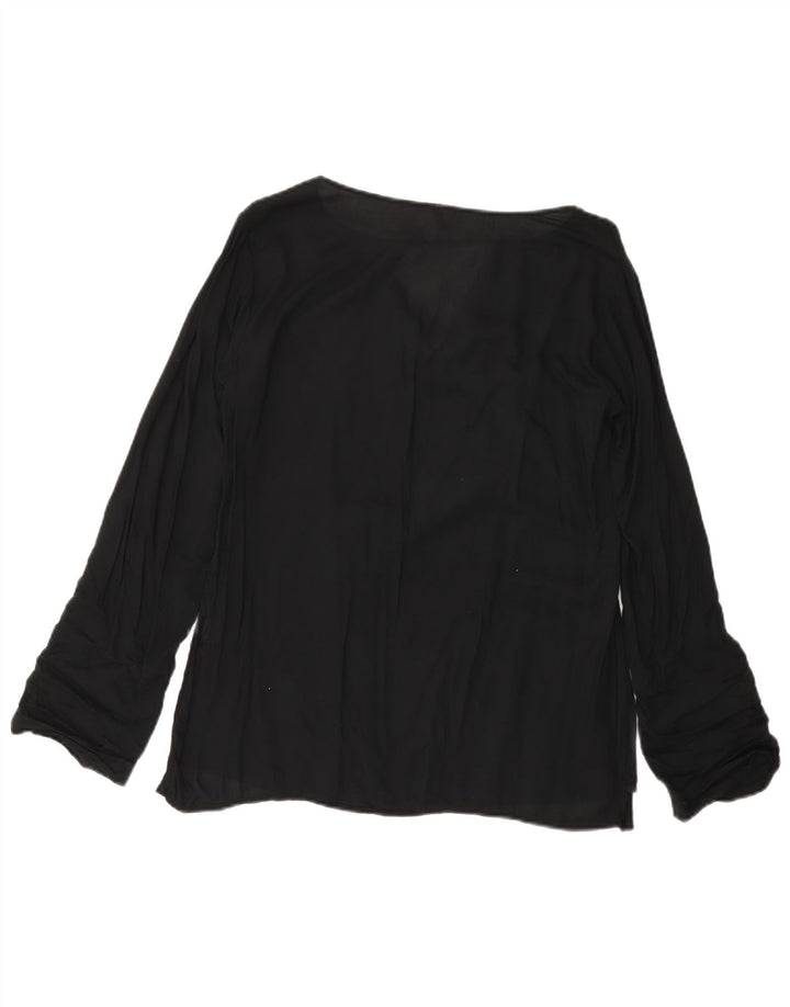 BENETTON Womens Long Sleeve Blouse Top UK 14 Medium Black Viscose