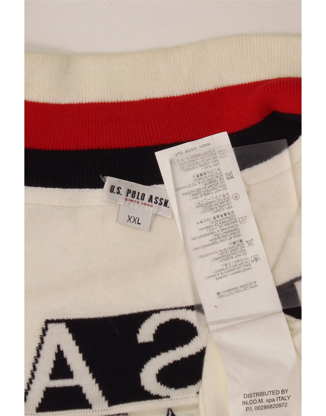 U.S. POLO ASSN. Mens USA Graphic Cardigan Sweater 2XL White Cotton