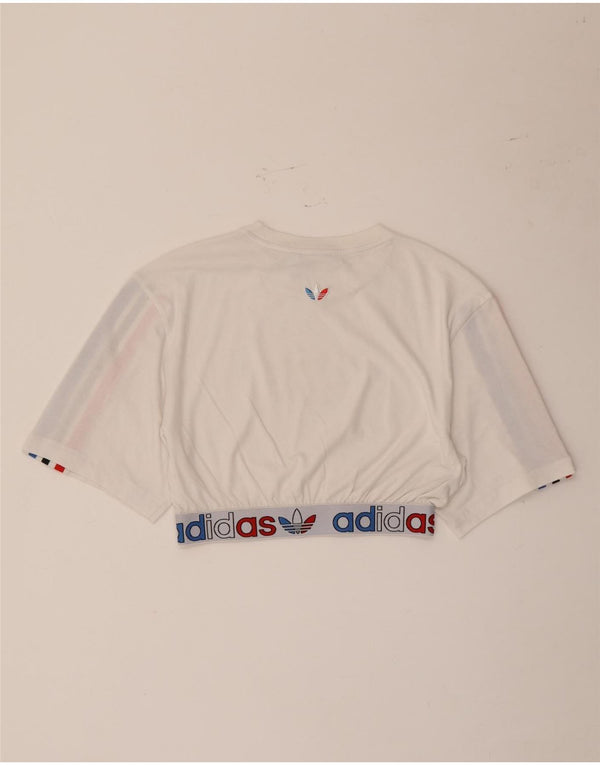 Adidas Womens Prime Blue Crop Graphic T-Shirt Top UK 10 Small White