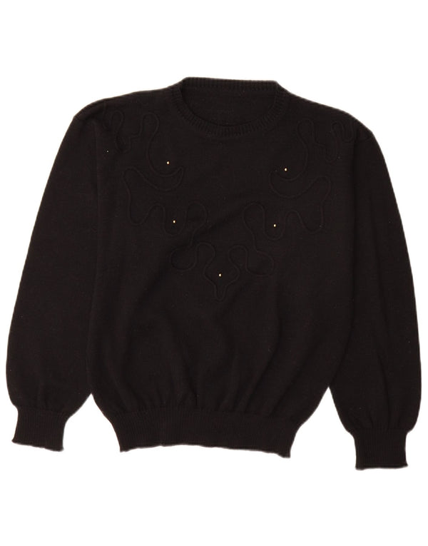 Vintage Womens Crew Neck Jumper Sweater EU 40 Medium Black Wool