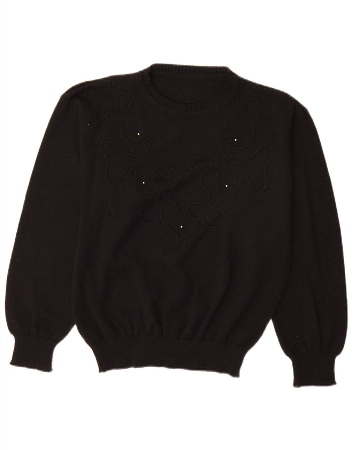 Vintage Womens Crew Neck Jumper Sweater EU 40 Medium Black Wool