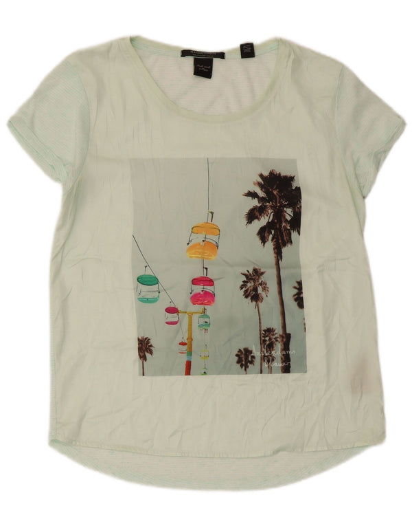 Maison Scotch Womens Graphic T-Shirt Top UK 12 Medium Green Polyester