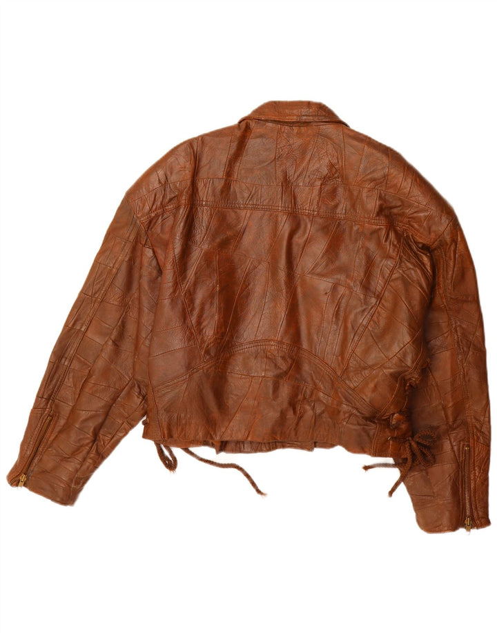 Vintage Womens Leather Jacket IT 42 Medium Brown Patchwork Leather
