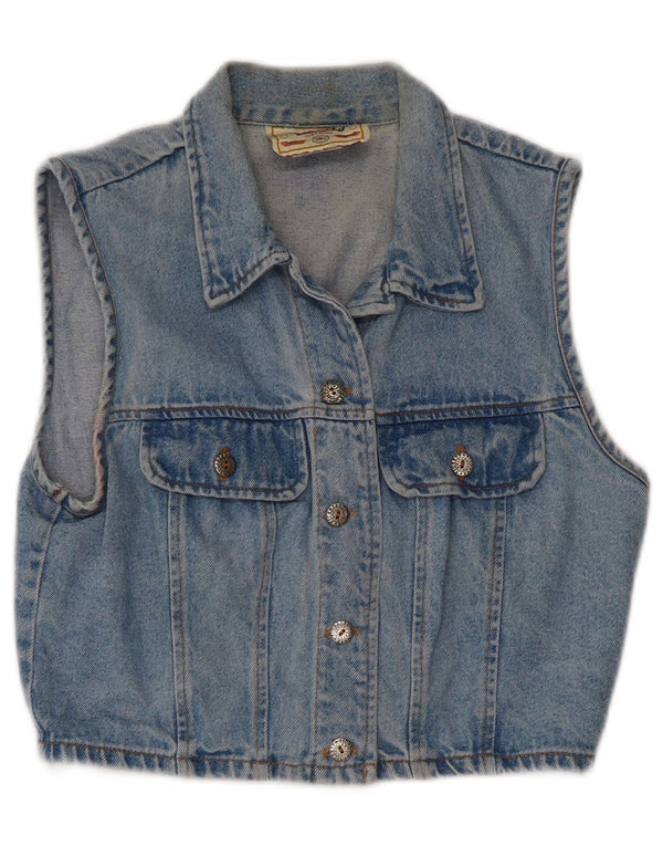 VINTAGE Girls Denim Gilet 9-10 Years Blue Cotton