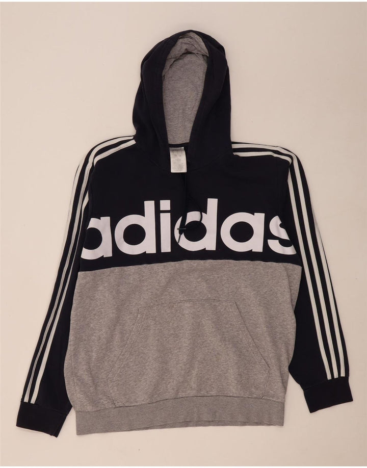 ADIDAS Mens Graphic Hoodie Jumper Large Grey Colourblock Cotton