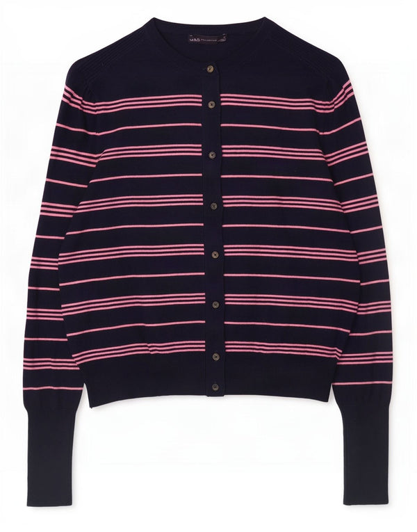 Marks & Spencer Womens Crop Cardigan Sweater UK 12 Medium Navy Blue Striped