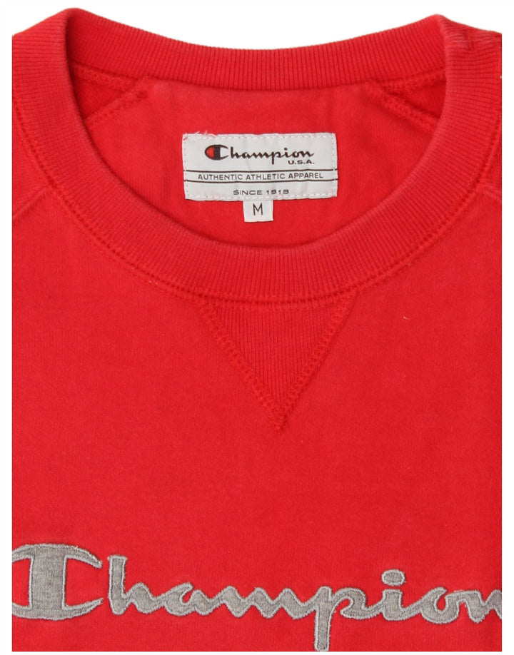 Champion Womens Graphic Sweatshirt Jumper UK 14 Medium Red Cotton