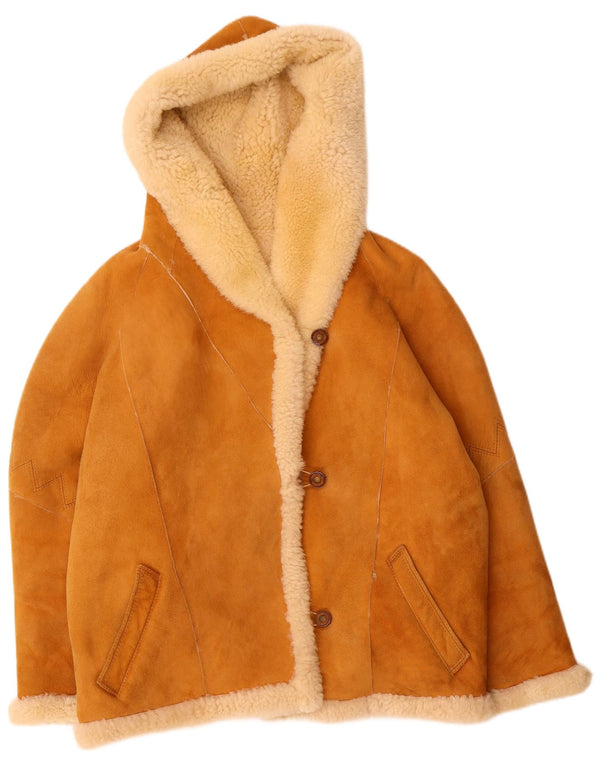 Vintage Womens Hooded Oversized Shearling Jacket EU 40 Medium Brown