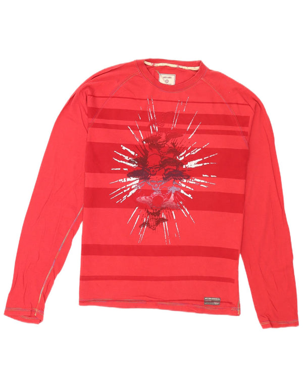 Jack & Jones Mens Graphic Top Long Sleeve Large Red Cotton