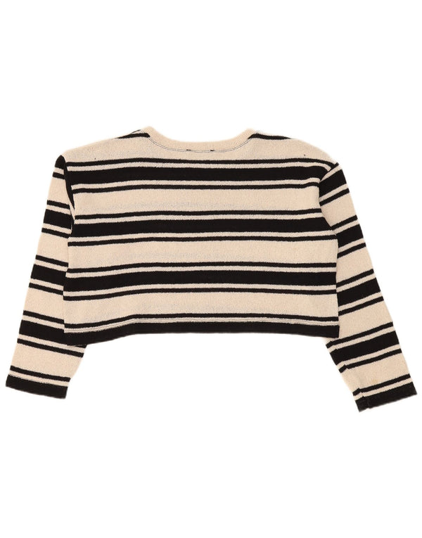 Zara Womens Crop Boat Neck Jumper Sweater UK 10 Small Beige Striped