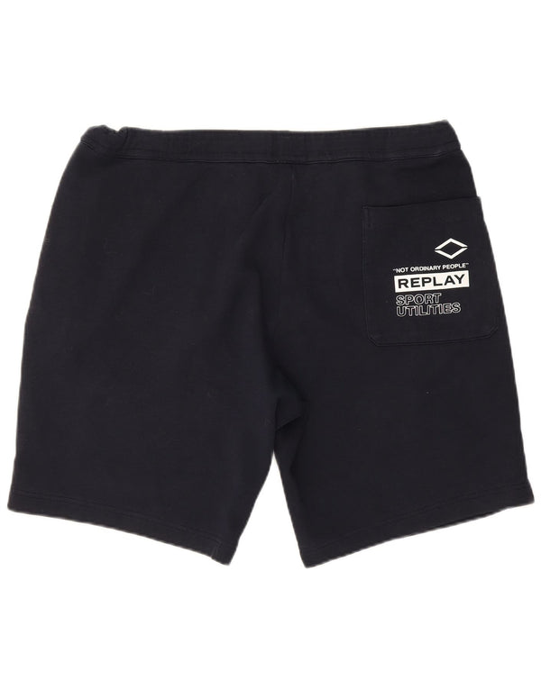 Replay Mens Graphic Sport Shorts XL Navy Blue Cotton