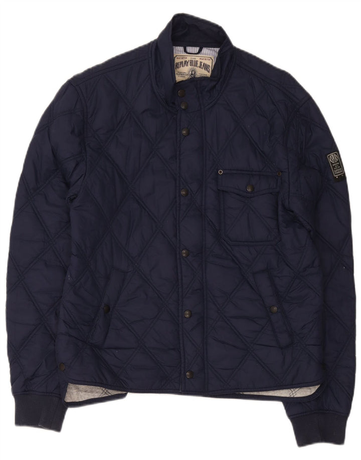 Replay Mens Quilted Jacket UK 38 Medium Navy Blue Polyamide