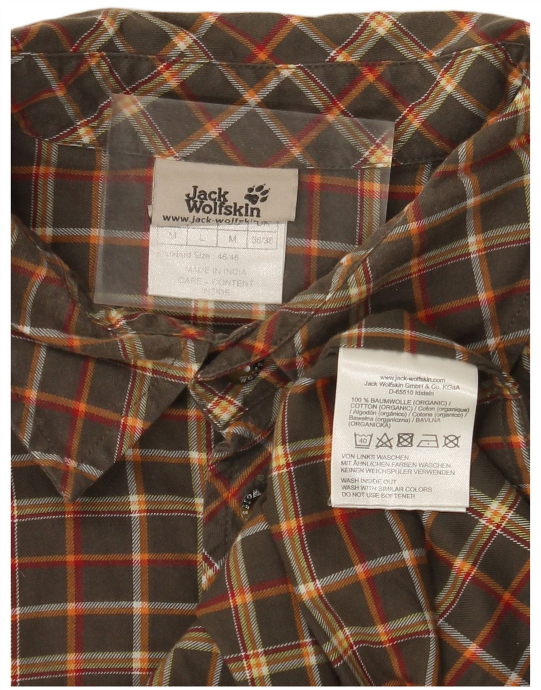 JACK WOLFSKIN Mens Flannel Shirt UK 36/38 Medium Khaki Check Cotton