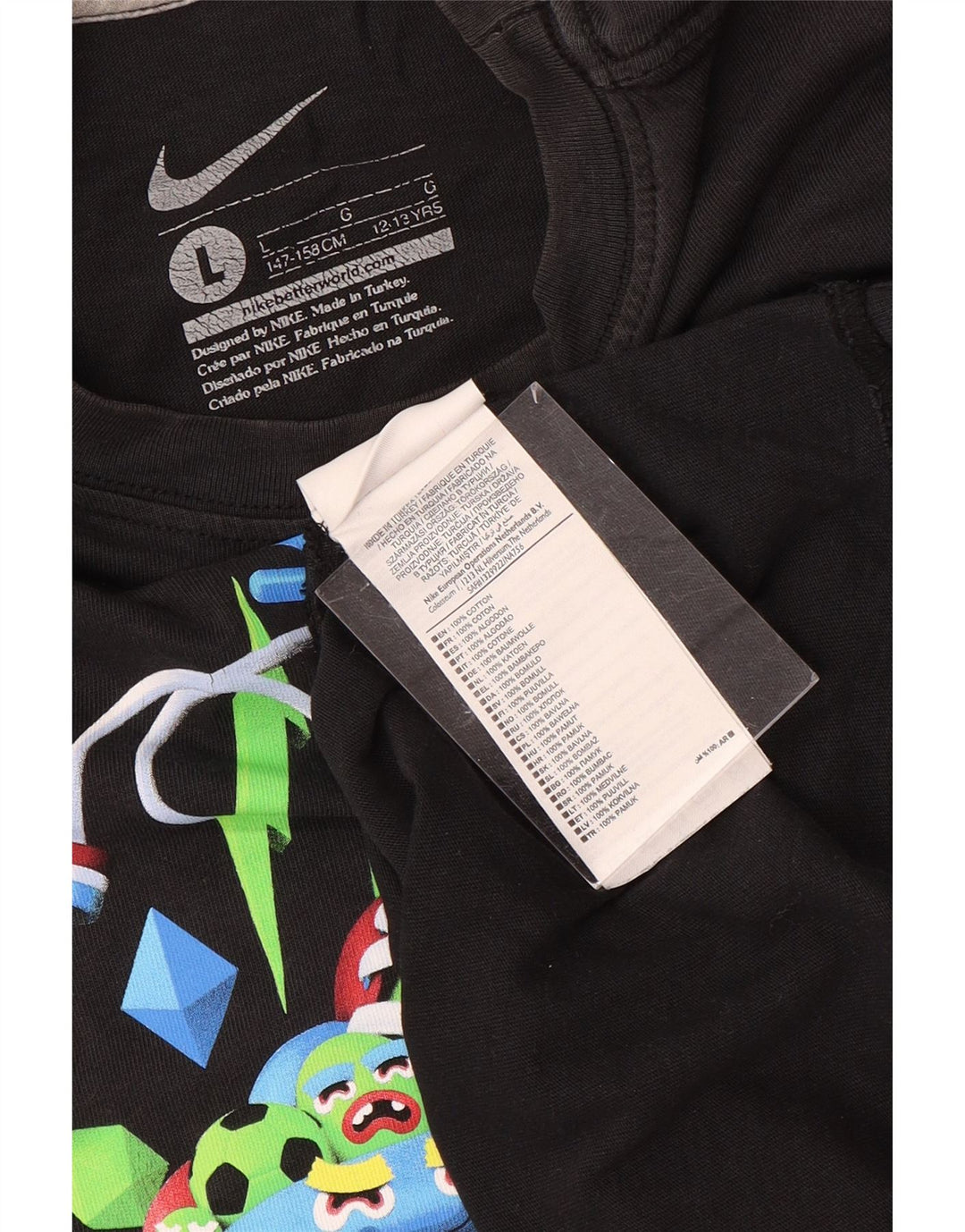 Nike Boys Graphic T-Shirt Top 12-13 Years Large Black Cotton