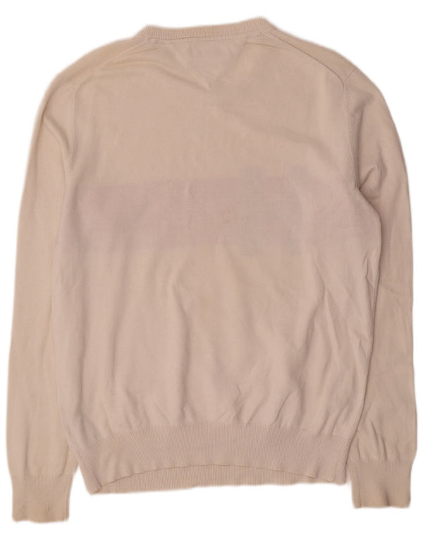 Tommy Hilfiger Mens Boat Neck Jumper Sweater Medium White Colourblock