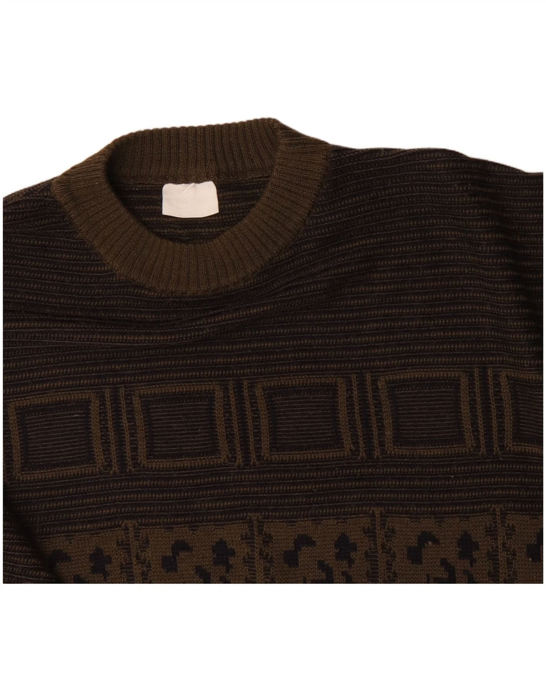 VINTAGE Mens Crew Neck Jumper Sweater XL Khaki Geometric