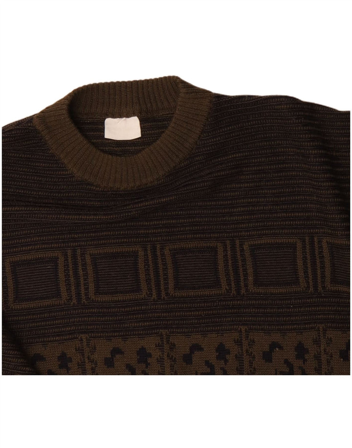 VINTAGE Mens Crew Neck Jumper Sweater XL Khaki Geometric