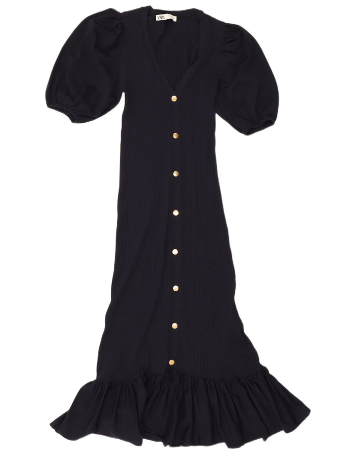 Zara Womens Maxi Dress UK 12 Medium Navy Blue Polyamide