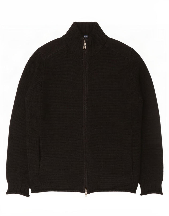 French Connection Mens Cardigan Sweater Medium Black Wool